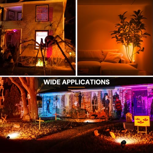 Image of L LOHAS LED Halloween Orange Spotlights Outdoor, Dusk to Dawn 12W 2Pack