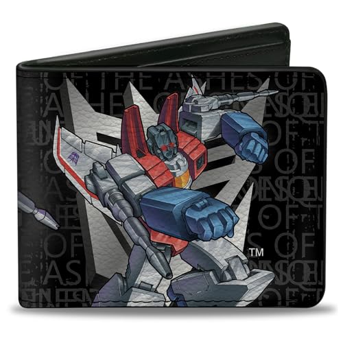 Buckle-Down Hasbro Wallet, Bifold, Transformers Starscream Poses and Decepticon Shield Grays, Vegan Leather