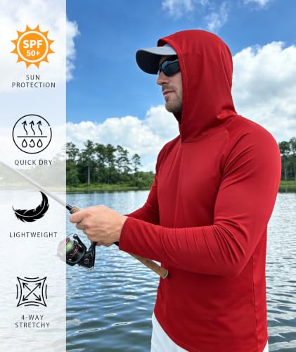 Image of Hoodies for Men UPF 50+ Sun Protection Fishing Shirts Long Sleeve Lightweight Rash Guard Shirt UV SPF Sweatshirt
