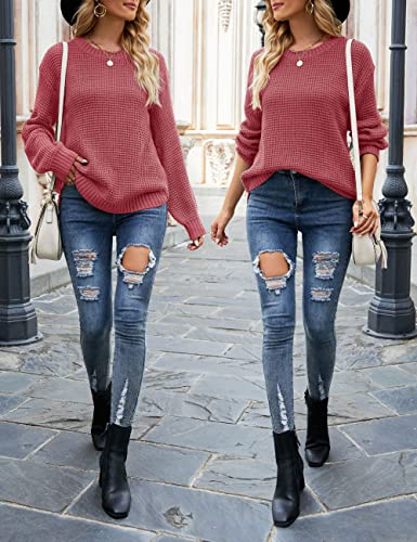 Image of MEROKEETY Women's Fall Long Sleeve Waffle Knit Oversized Sweater