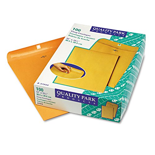 Quality Park 37910 Gummed Clasp Envelope, 28Lb, 12-Inch x15-1/2-Inch , 100/BX, Kraft