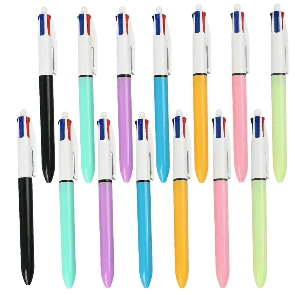 Snugcore 14 Pcs Multi Colour Pen Set, 4 in 1 Multicoloured Pen with Red Blue Green Black Ink, Smooth 1 mm Ballpoint Pens for Office Home Study Notes Drawing and Daily Writing