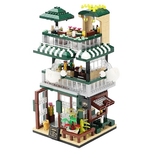 wriyvngs Street View Mini Building Blocks Coffee House Shop Store Building Kit Simulation Construction Educational Creative Gift for Adults（1025 pcs）