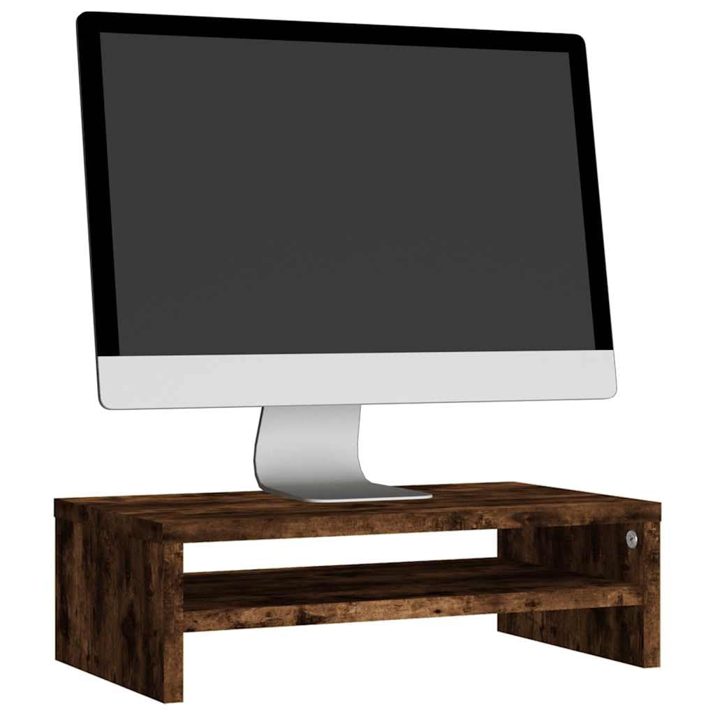 Podstawka Pod Monitor, Drewno Konstrukcyjne, Podstawka Pod Laptopa z warstwą do Przechowywania do Użytku w Domowym Biurze, Porządek na Biurku, 42 x 24 x 13 cm (Wędzony dąb)