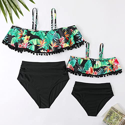 Madre Hija Bikinis Traje Baño,Trajes De Baño A Juego Para La Familia Madre Hija Bikinis Sets Estampados Hawaianos Borlas Tops Fondos De Cintura Alta Moda Trajes De Baño Tankini De Dos Piezas, Traj