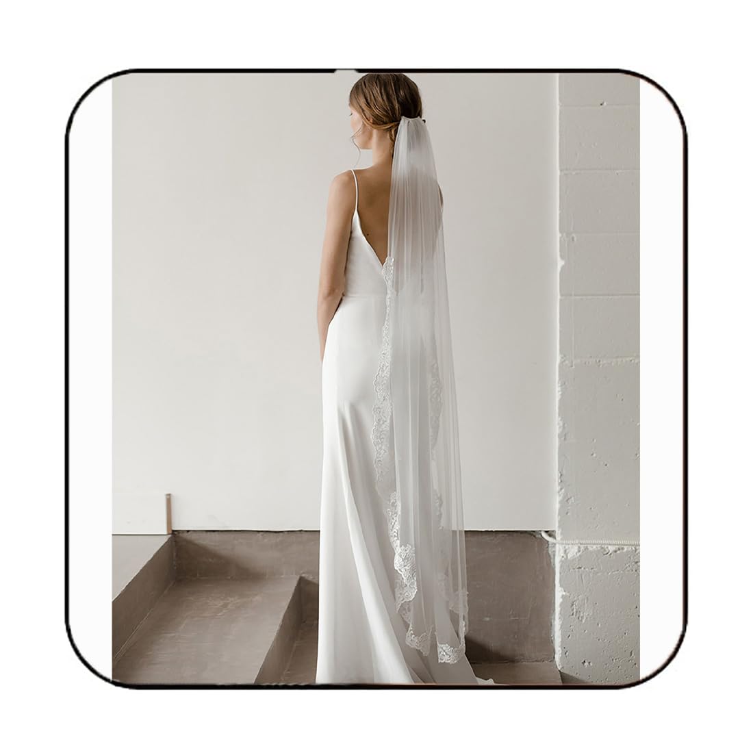 LatiousLace Wedding Veils White 1 Tier Floral Bridal Veil Long Tulle Veils with Comb for Brides and Women (White)