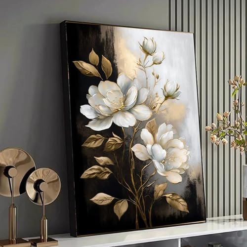 Tableau sur toile fleurs blanches et éclats d'or - Créez un havre de paix chez vous