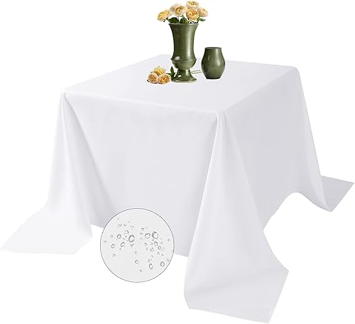 Paquete de 2 manteles cuadrados impermeables, de poliéster de 90 x 90 pulgadas, mantel de poliéster resistente a las arrugas para mesa de comedor,