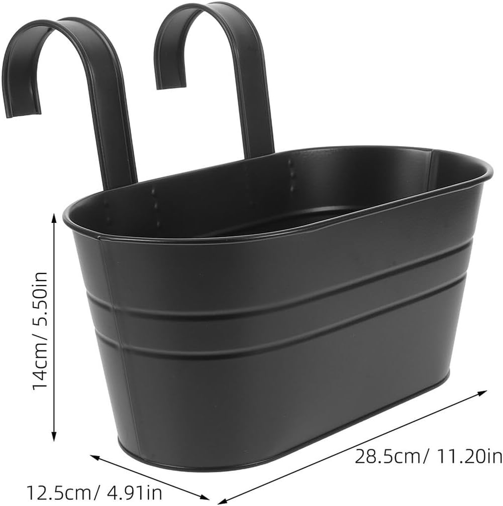 3pcs Metal Hanging Flowerpot Holder Hooks with Drainage, Oval Iron Railing Planter Buckets for Balcony Garden Outdoor Decor