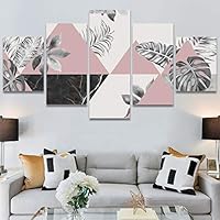 SIGNWIN 5 Panel Canvas Wall Art Modern Art Decorative Elements Fun Illustrations Leaves Multicolor Patterns for Home Decorations Ready to Hang - 60