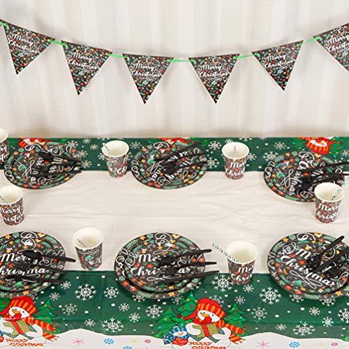 KESYOO Conjunto de Talheres de Festa de Natal Pratos de Papel Copos Garfos Colheres Canudos Guardana