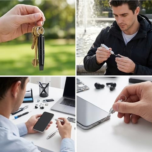 Image of ZORBES 2PCS 3-in-1 SIM Card Tray Removal Tool with Cleaning Brush, Portable Keychain Eject Pins Reset Needle Opener Cleaning Pen for Smartphones, Earbud Earphone, Aluminum Alloy Phone Accessory