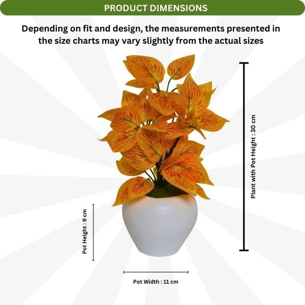Image of fancymart Artificial Plant Leaves in Apple Pot (30 cm Height) | Small Potted Plant for Office Desk | Home Decor for Living Room | Cafe & Restaurant Table Decoration