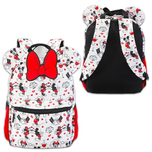 Minnie Mouse Backpack for Girls, Kids - Bundle with 16” Minnie Mouse Nylon Backpack with 3D Ears Plus Water Bottle, Bookmark, More | Deluxe Bag for School3