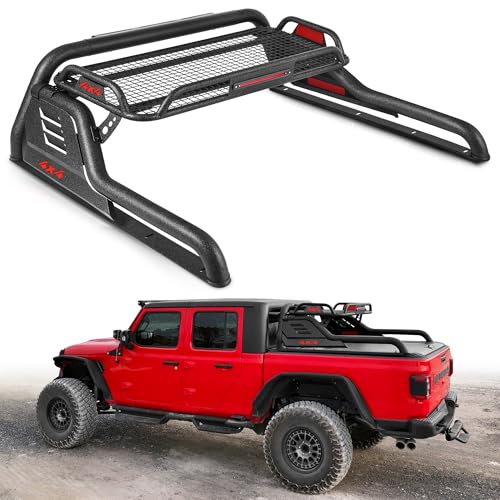 Image of MONOKING DIY Color Roll Bar with Detachable Cargo Basket 3rd Brake Light, Mid Size Sport Bar Tonneau Cover for 2007-2026 Gladiator JT Tacoma Frontier Canyon Colorado Ranger, Carbon Steel Chase Rack
