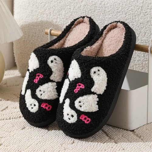 Cathalem Halloween Slippers for Women Men Plush Fuzzy Foam Fur Lined Slippers Holiday Indoor House Home Winter Warm Shoes2