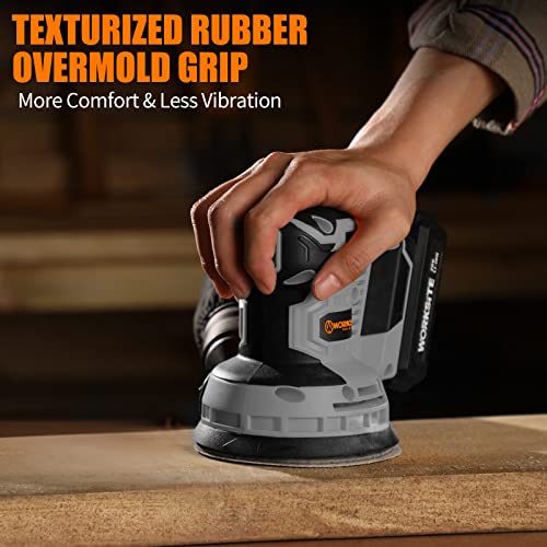 Worksite 20V Max Cordless Random Orbital Sander, 5-Inch Variable Speed Orbital Sander W/2.0A Battery, Charger,Dust Collector And 30Pcs Sanding Discs, Gray #TOP4
