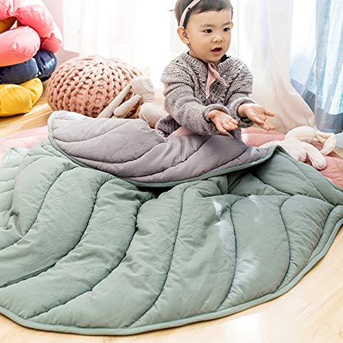 BBAUER Vloerkleed Nordic Leaf tapijt zachte katoenen vloermat tapijten baby kinderen slaapkamer kinderkamer decor tapijt deken woonkamer (kleur: groen) - Afbeelding 5