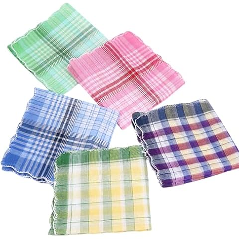 XBOKA Cotton Checked Handkerchief Towel for AllAge Big Bandanas Towel Facecloth Women Man Sweat Wipe Towel Accessories 5PCS Cover