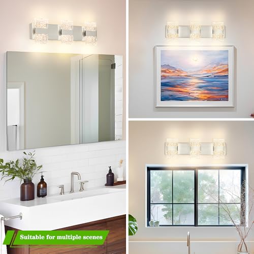 Image of Bathroom Vanity Light Fixture, Modern Brushed Nickel LED Vanity Light, Dimmable 19W LED Wall Sconce Lighting for Bathroom, Bedroom, Perfect for Makeup & Shaving