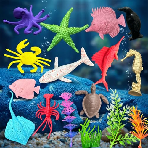 Image of ZESTHOME Ocean Animal Toys for Kids 3+, 17PCS Sea Animal Figures Set, Realistic Marine Creatures, Educational Learning Toy, Birthday Gift for Boys and Girls, Aquarium Decoration