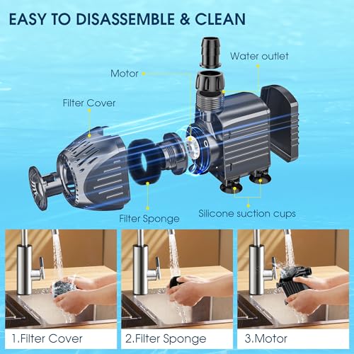Image of NFESOLAR Ultra Quiet Submersible Water Pump 400GPH Size 5.0Lx3.3Wx3.4H in | 35W Fountain Pump with Dry Burning Protection, 10ft Cord, 8ft High Lift for Fountains, Waterfall, Aquariums KF205
