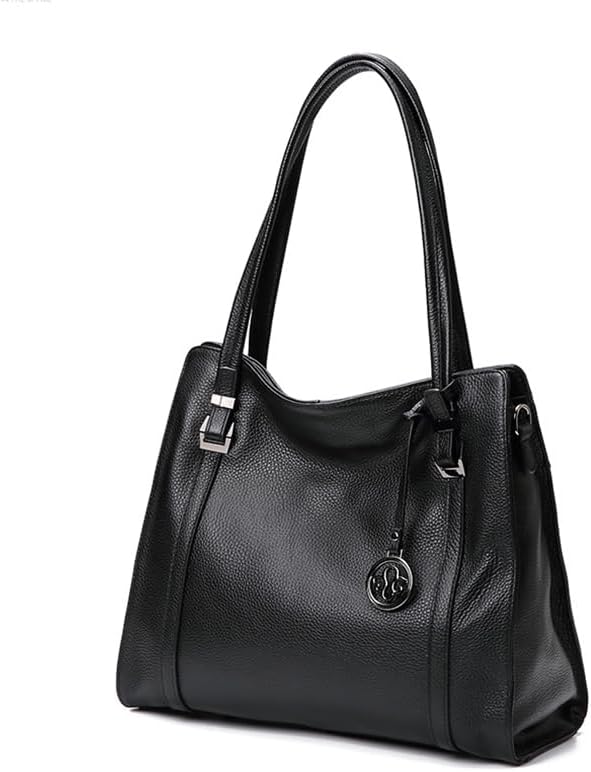 genuine leather, large capacity, detachable shoulder strap, cross-body, single shoulder, arm-length tote bag (black)