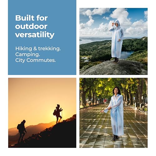 Image of Lifelong Women's Raincoat | 100% Waterproof | Lightweight One-Piece Girls Raincoat With Hood, Side Pocket, Snap Buttons | Portable Travel Raincoat For Hiking, Trekking, Camping (L, Sky Blue)