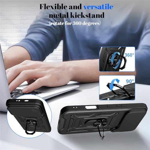 Image of Shockproof Back Case Cover for Infinix Note 60 Pro 5G, Shockproof Infinix Note 60 Pro Back Cover, Ring Case with Kickstand and Camera Protection Shutter - Black
