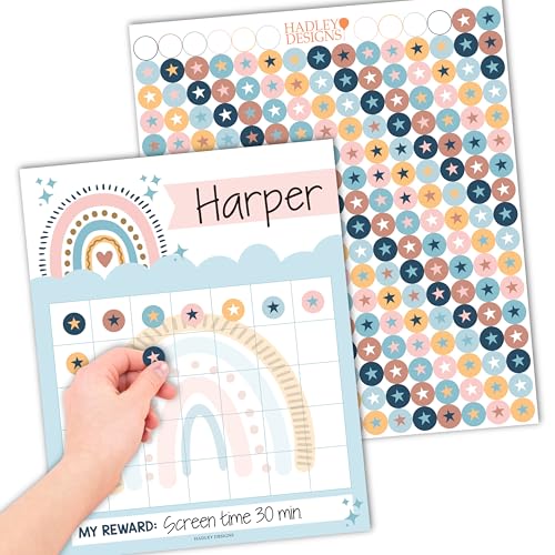 Image of Hadley Designs Sticker Chart for Kids Behavior at Home - Sticker Reward Chart for Kids, Star Charts for Toddler, Star Charts for Good Behavior, Boho School Reward Stickers for Classroom Incentives