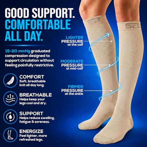 Image of SB SOX 3-Pair Compression Socks (15-20mmHg) for Men & Women - Comfortable Socks, Easy to Put On - Best Socks for Daily /Any Use, Running, Nurse, Travel