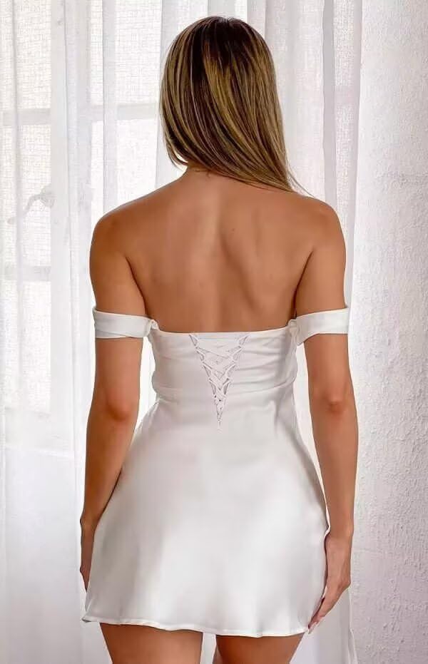 Off Shoulder Homecoming Dresses for Teens 2025 Satin Short Formal Cocktail Dress4