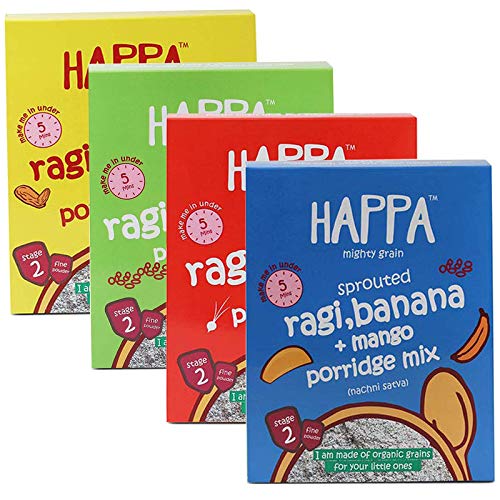Happa Organic All Ragi Porridge | Calcium Booster - Bone Strength | 100% Natural and Organic Khichdi | No Added Salt, Sugar or Milk | No preservatives - Happa Promise | Pack of 4 (200gm x 4) (B083SNGGYL) Amazon Price History, Amazon Price Tracker