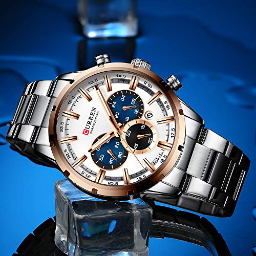CURREN Herren-Armbanduhr Sport Quarz Chronograph Armbanduhr mit Leuchtzeigern Mode Edelstahl Uhr Datum