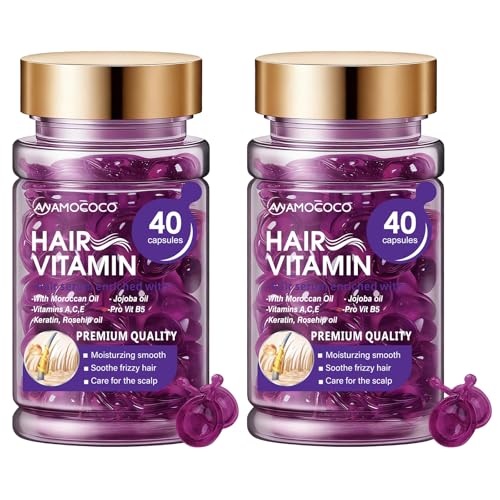 Amococo 2Packs Hair Oil 40 Capsules with Keratin, Argan Oil & Jojoba Oil, Nourishing & Strengthening...