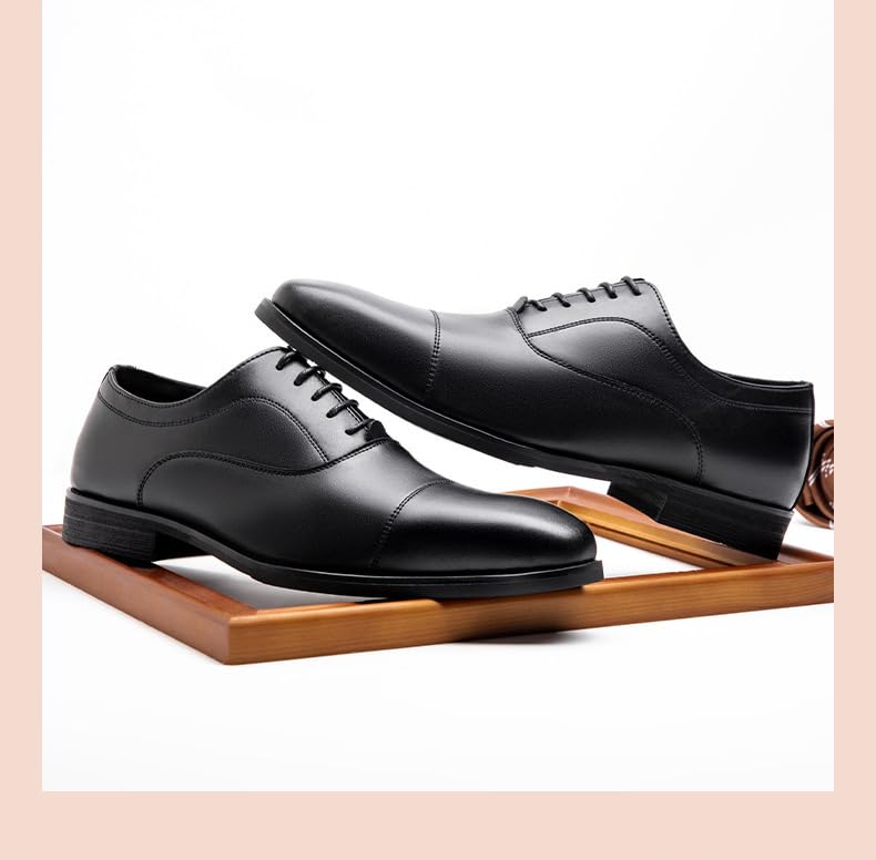 Formal Dress Shoes for Men Lace Up Square Toe Genuine Leather Cap Toe Oxford Shoes Non Slip Block Heel Rubber Sole Slip Resistant Anti-Slip Business2