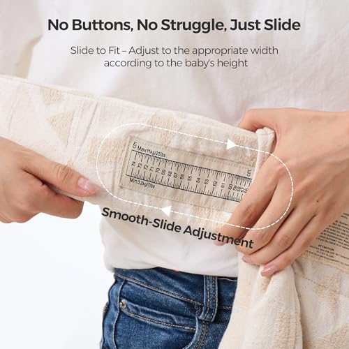 Image of Momcozy Newborn Carrier WeeSnug - Lightweight and Cozy Comfort for 7-25 lbs | Ergonomic Cross-Back Support and Lumbar Pad, Effortless to Put On, 100% Soft Cotton, OEKO-TEX, Visual Size Scale, Geometry