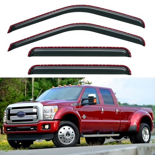 in-Channel Window Visors Rain Guards for 1999-2016 Ford F250 F350 F450 F550 Super Duty Pickup, Side Window Vent Wind Deflectors Visors Shades for 99-16 F-250 F-350 F-450 F-550 SuperCrew Cab