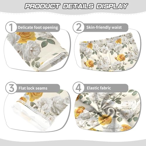 White and Yellow Flowers Girls Leggings,Workout Leggings for Girls Toddler Athletic Leggings Size for 3-10T3