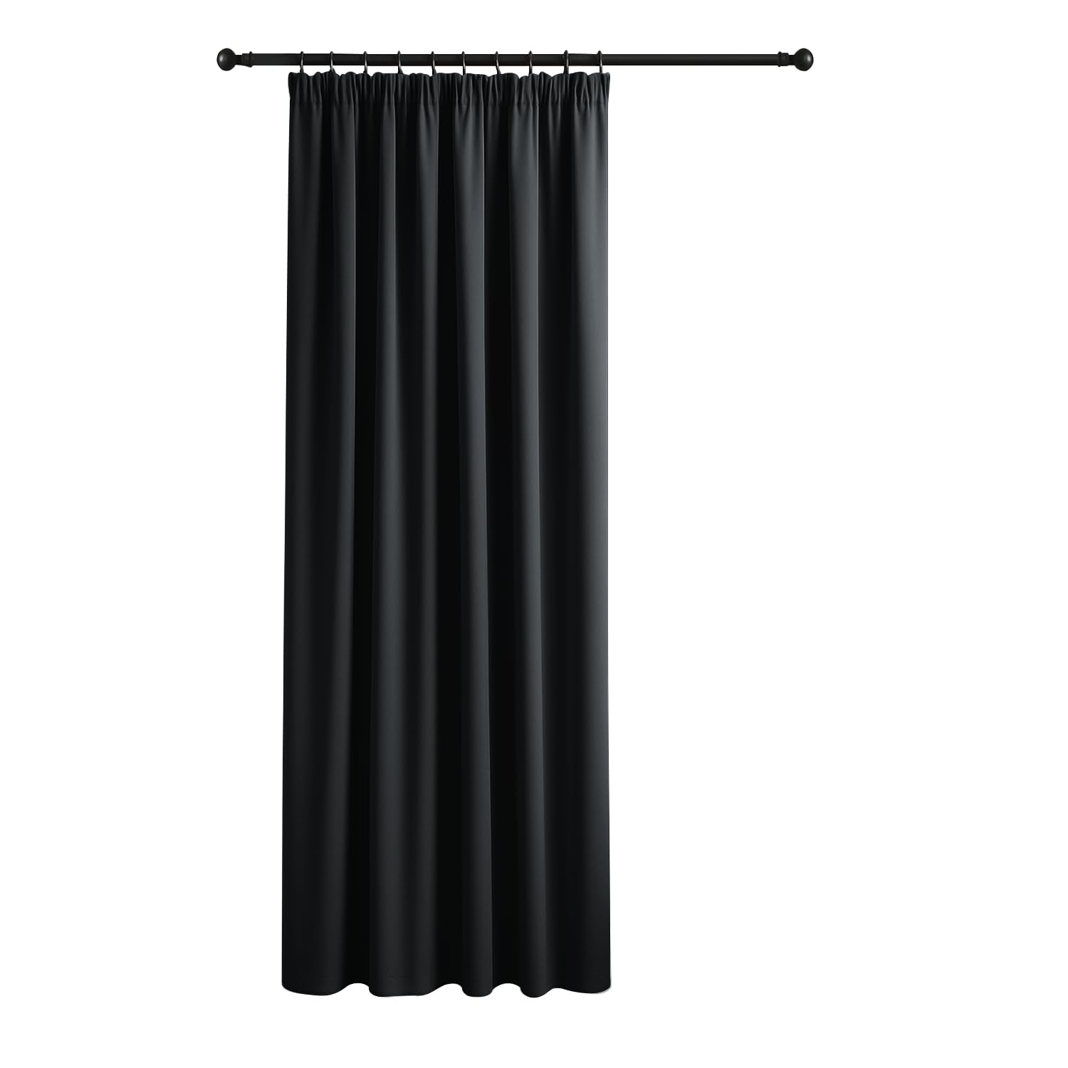 Yorkshire Bedding Black Pencil Pleat Out Curtains For Living Room 66X84 Inch Thermal Insulated Super Soft Room Darkening 1 Panel Curtain With 1 Tieback