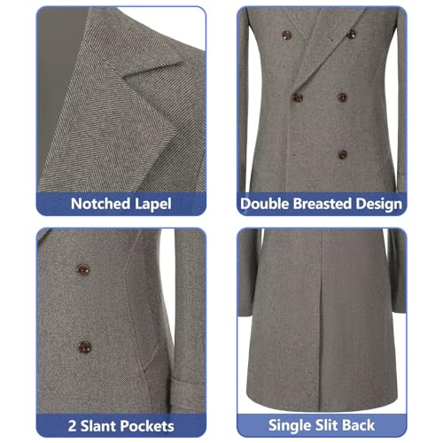 Image of Mens Casual Blazer Coats Wool Blend Men Trench Coat Jacket Double Breasted Classic Warm Men's Sport Coats