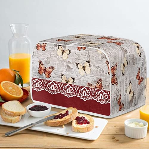 Image of Talayituse Butterfly Flower Print 4 Slice Toaster Covers Dust Protection Bread Maker Covers Toaster Oven Cloth Cover Kitchen Accessories Washable Appliance Cover
