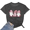 Christmas Gnome T Shirt Women Funny Graphic T-Shirt Gnomes Tee Short Sleeve Tops Holiday Clothes Red Grey