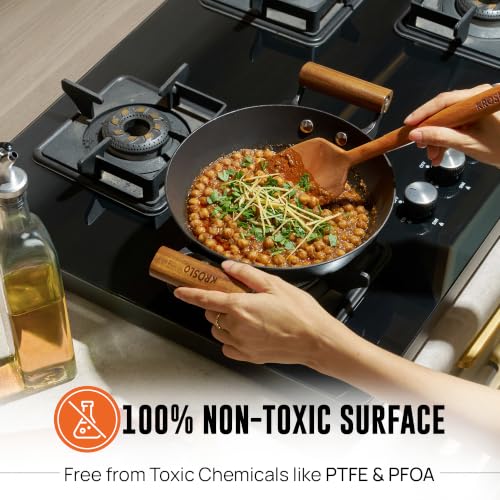 Image of KROSLO Lightweight Cast Iron Kadhai 28 cm | 100% Non-Toxic | Naturally Non Stick | Rust Resistant | Metal Spatula Friendly | Baby Food Safe