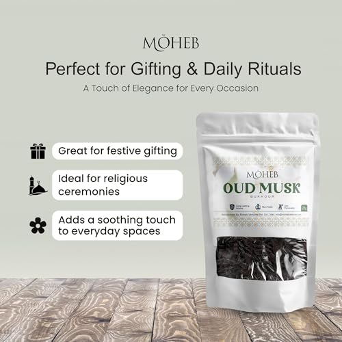 Image of Moheb Bukhur 25 Gram Arabic Fragrance Pouch | Long Lasting & Non-Toxic Bakhoor for Home, Office, Temple, Mosque | Use with Charcoal (Oud Musk)