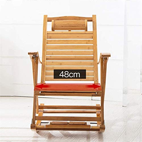 Chaise longue de salon pliante et inclinable en bois et coton rouge pour adulte - 6