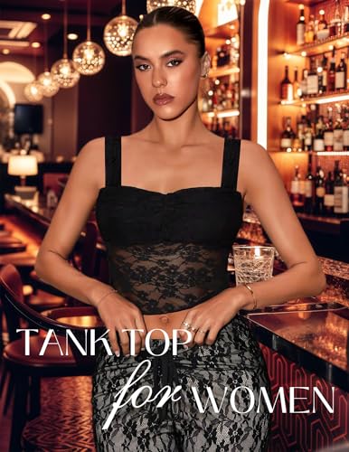 Lace Tops for Women Sexy Crop Tops Y2k Going Out Shirt Mesh Camisole Blouse Tank Sheer Outfits（Black,XL2