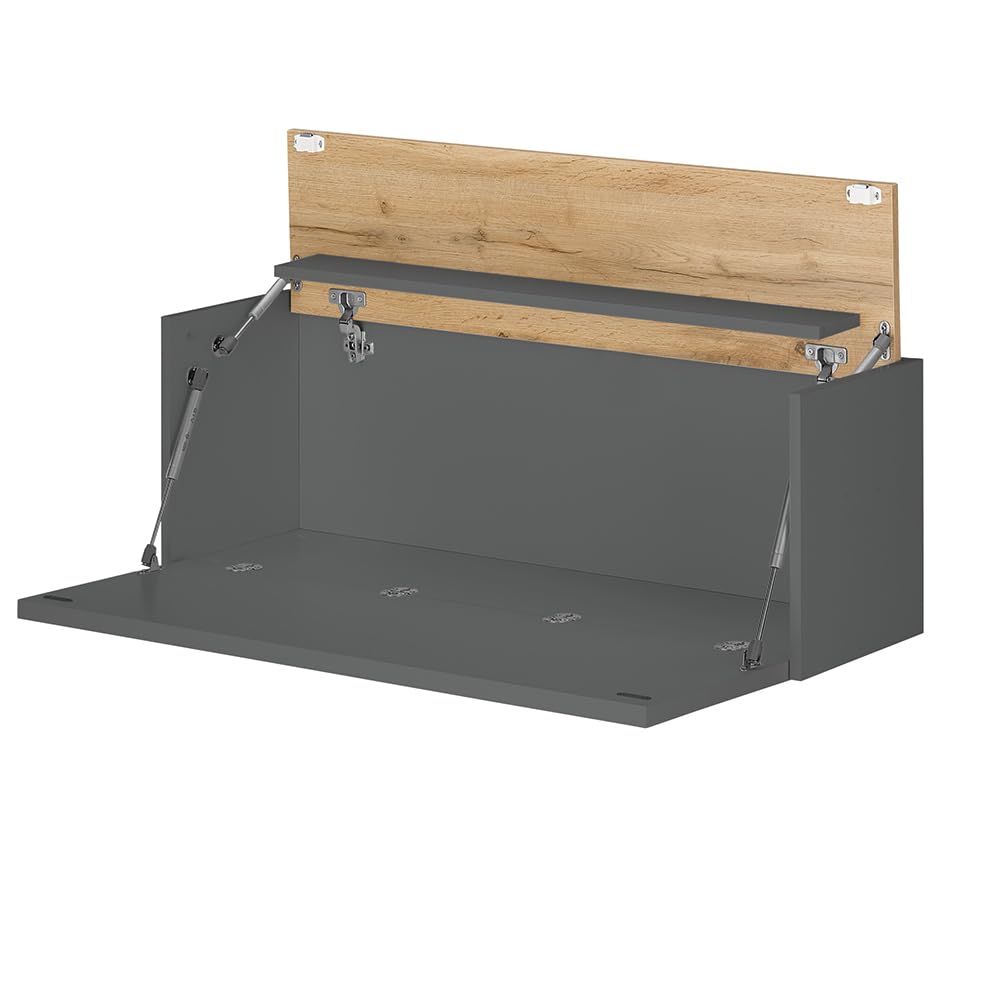 Lomadox Homeoffice Set anthrazit mit Eiche 2-teilig modern, 1 Sekretär, 1 Hängeschrank