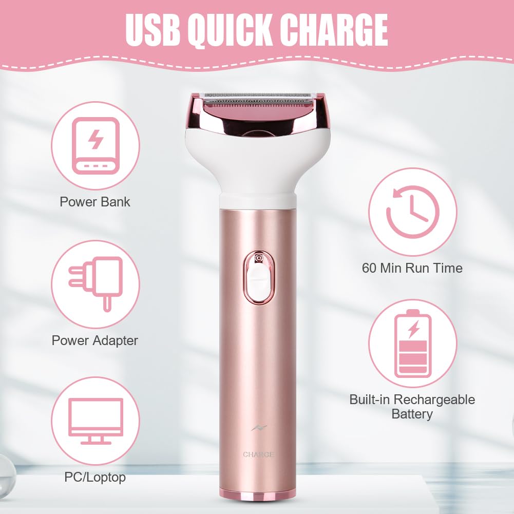 ACWOO Rasoio Elettrico Donna, 4 in 1 Epilatore Senza Fili, Ricaricabile Epilatore viso, Depilatore Donna Multifunzione a Secco e Bagnato per Una Rasatura Delicata e Accurata, Impermeabile