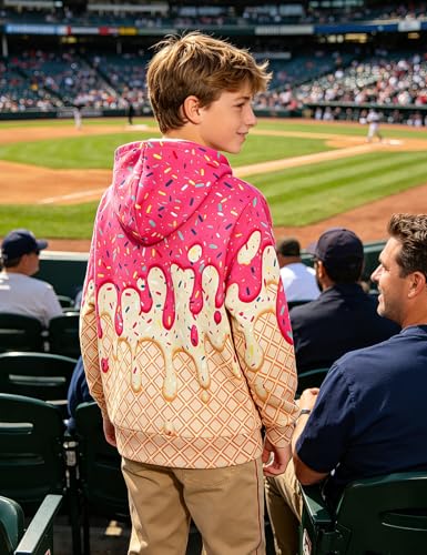 Move Dance Boys Hoodies Pink Ice Cream Baseball Pullover Graphic Sweatshirts Hooded With Big Pockets — view 4